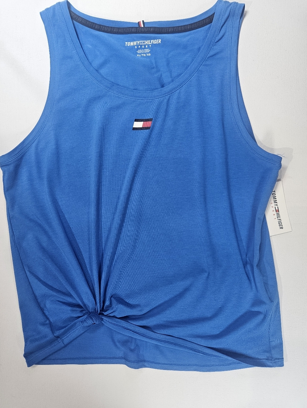 NWT Tommy Hilfiger Sport Tank Top Womens‎ Size XL Blue Ruched Hem Beach 90s